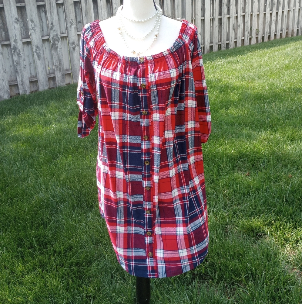 Ultra Flirt Red White and Blue Flannel Plaid Dress